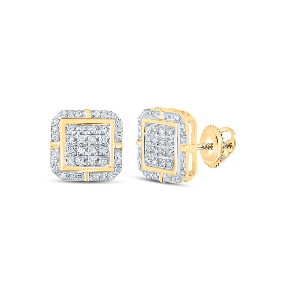 Gold Nugget Square Earrings 1/4 Cttw Round Natural Diamond Womens