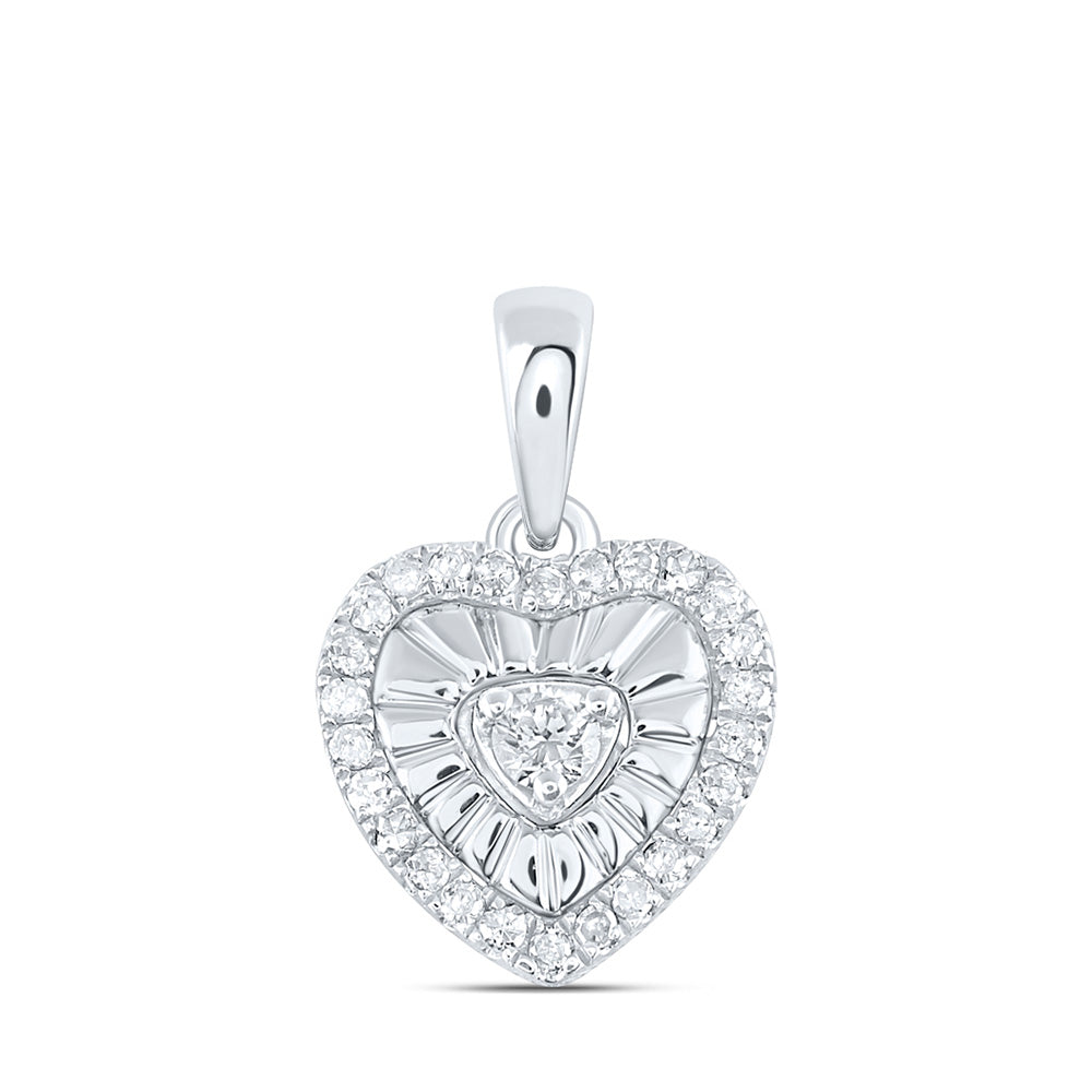 Sterling Silver Heart Pendant 1/8 Cttw Round Natural Diamond Womens