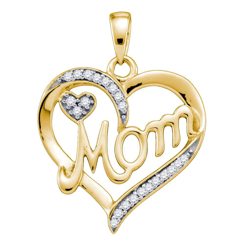 10kt Yellow Gold Womens Round Diamond Mom Heart Pendant 1/10 Cttw