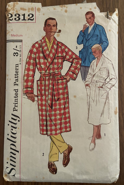 Simplicity 2312 vintage 1950s men's robe sewing pattern – the vintage ...
