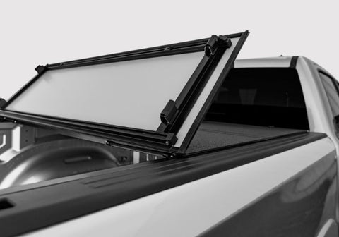 Hard folding tonneau cover in the open position.