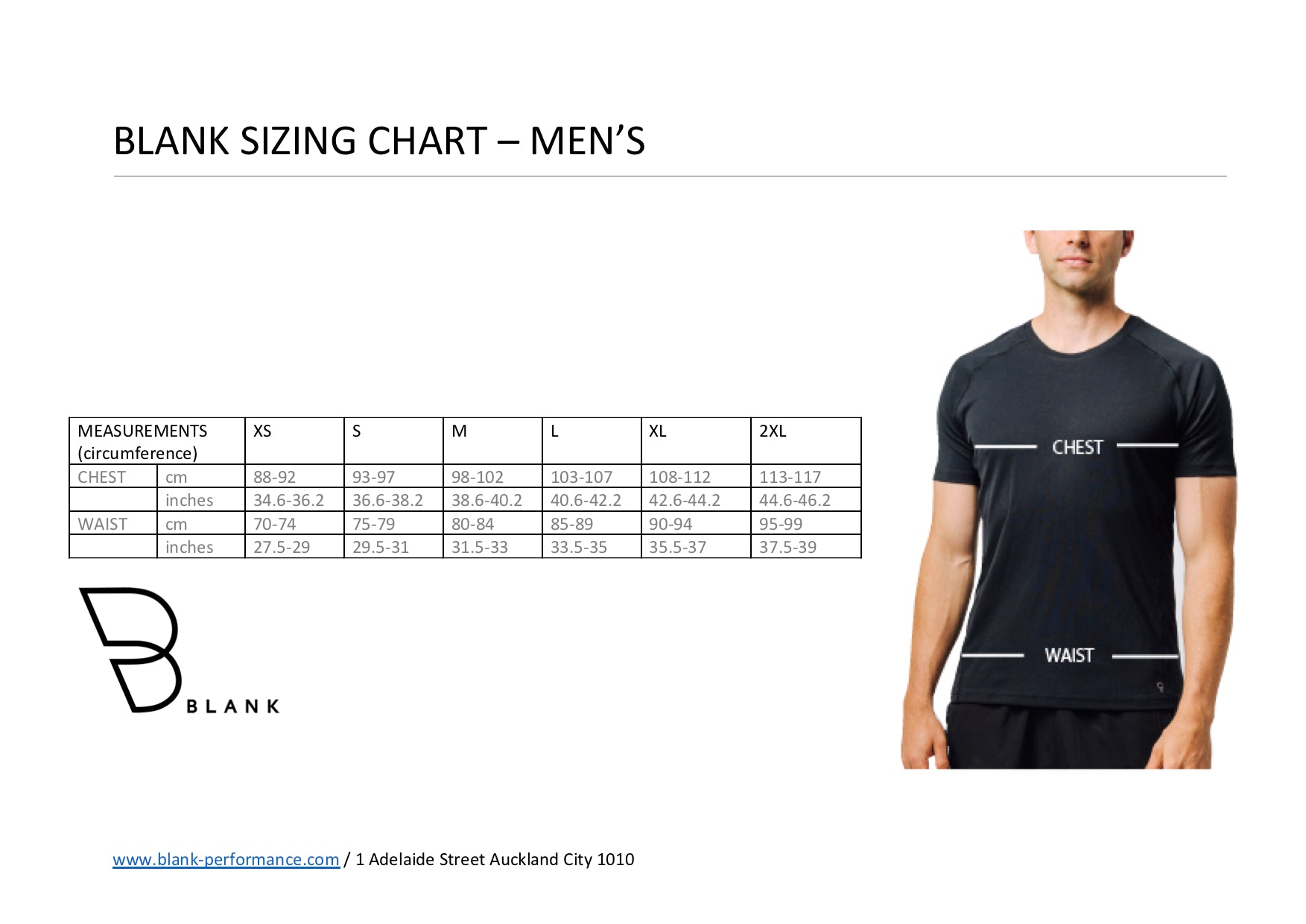 Mens Sizing Chart | Blank Sportswear