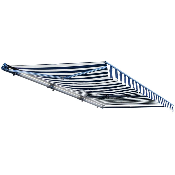 Aleko Half Cassette Motorized Retractable LED Luxury Patio Awning - 13 x 10 Feet - Blue and White Stripes - AWCL13X10BLWT03-AP at YBLGoods Aleko