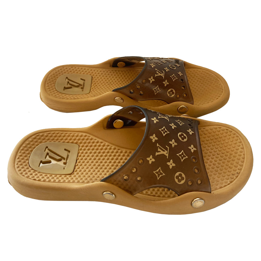 Louis Vuitton Brown Monogram Lock It Slides, Size 38 - LabelCentric