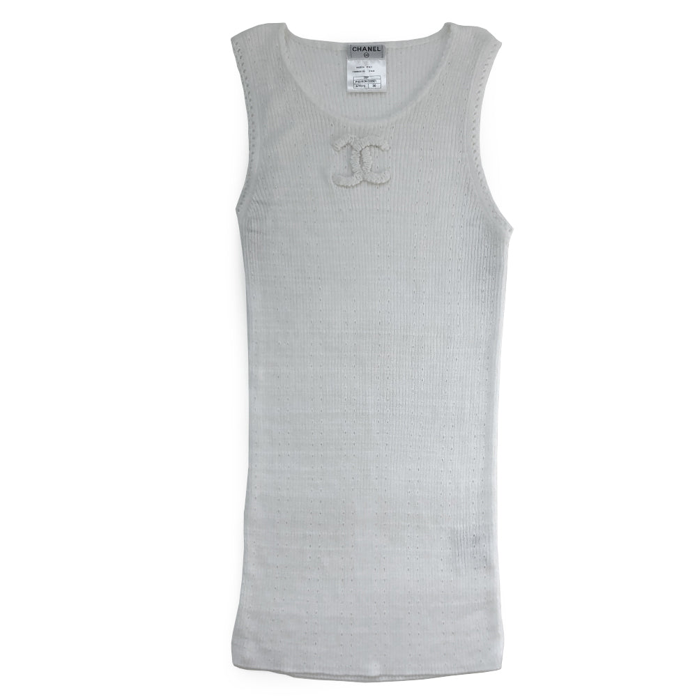 Chanel White Rib Knit CC Crochet Tank Top - S – Angeles Vintage