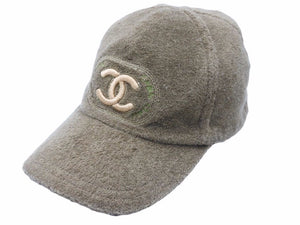 CHANEL シャネル パイル カーキ グリーン 緑 キャップ 帽子 CAP ココ