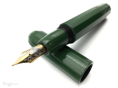 Danitrio Roiro-Migaki in Green on Junikaku Fountain Pen Propped