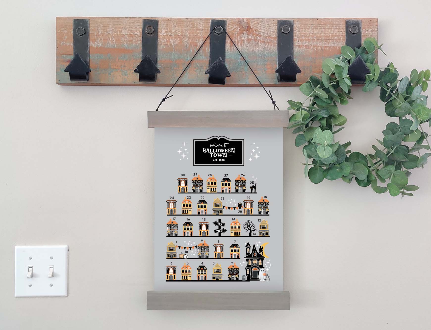 Wall Hanging Insert: Halloween Town Countdown with 3D Ghost | Magnetic Sign INSERT ONLY