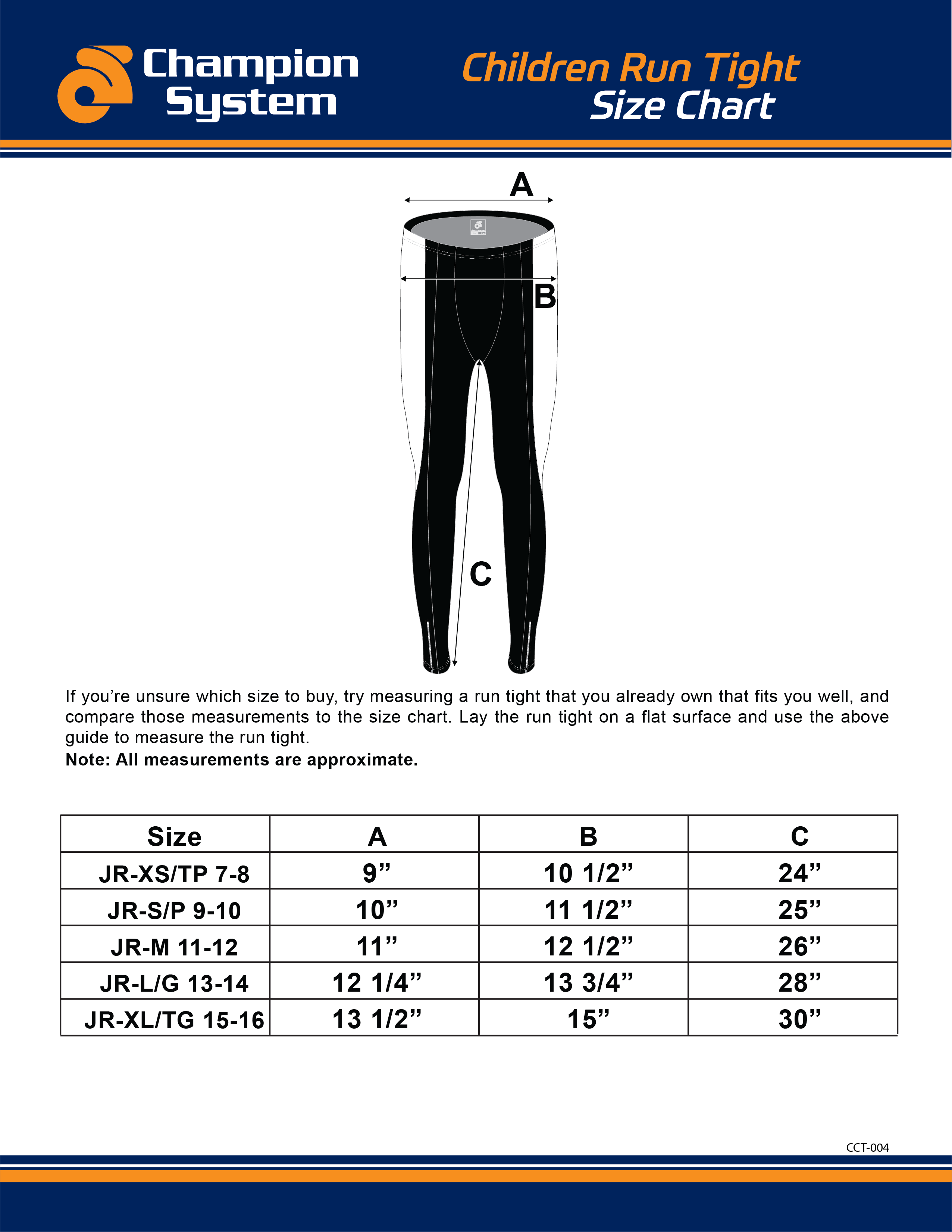 Children tights size chart