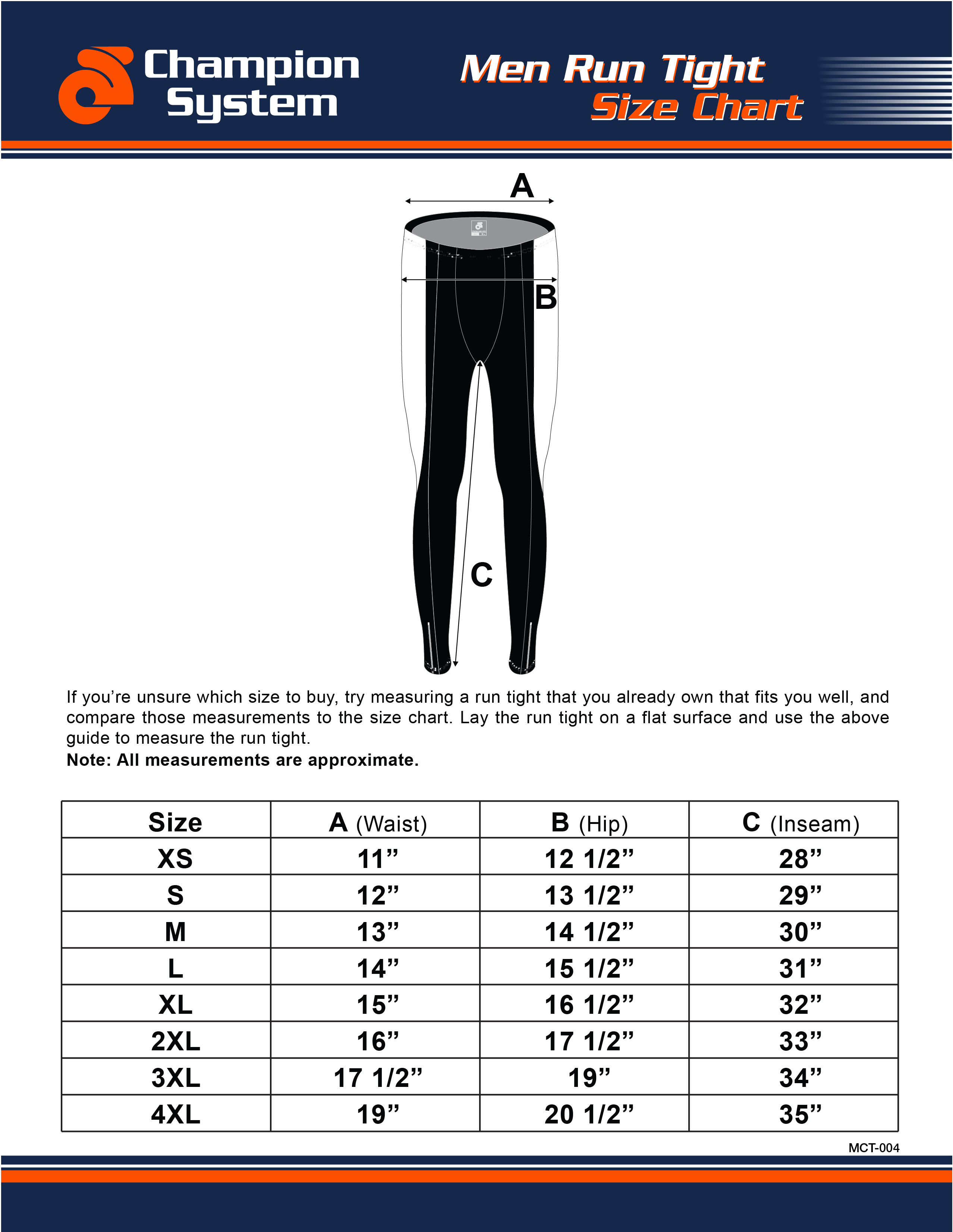 Mens tights size chart