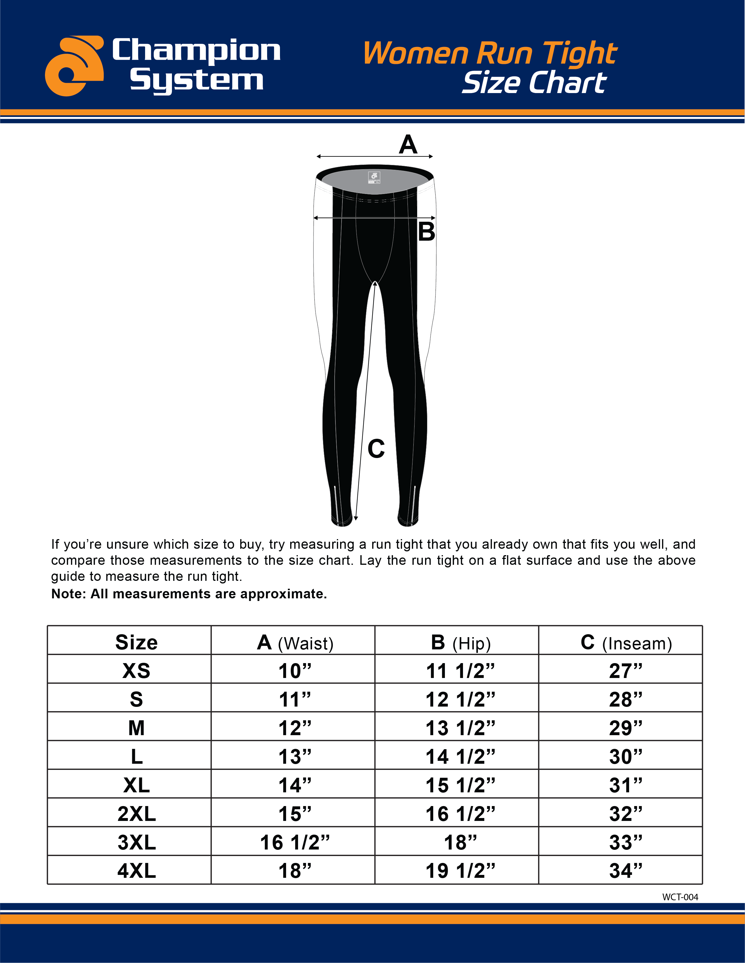 Womens tights size chart