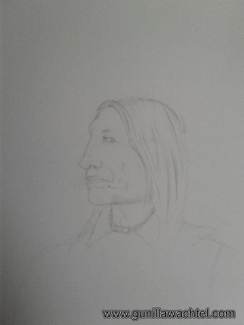 Chief Wolf Robe Portrait Artwork in progress - Kanweienea Kreations Gunilla Wachtel