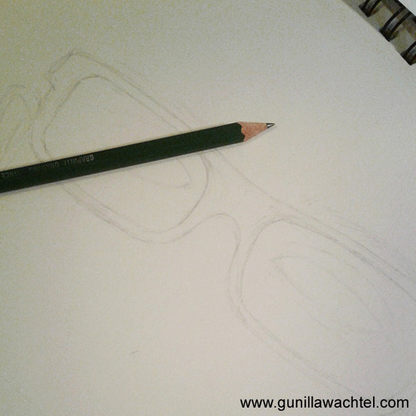 Artwork in progress update - glasses - drawing in pencil by Gunilla Wachtel