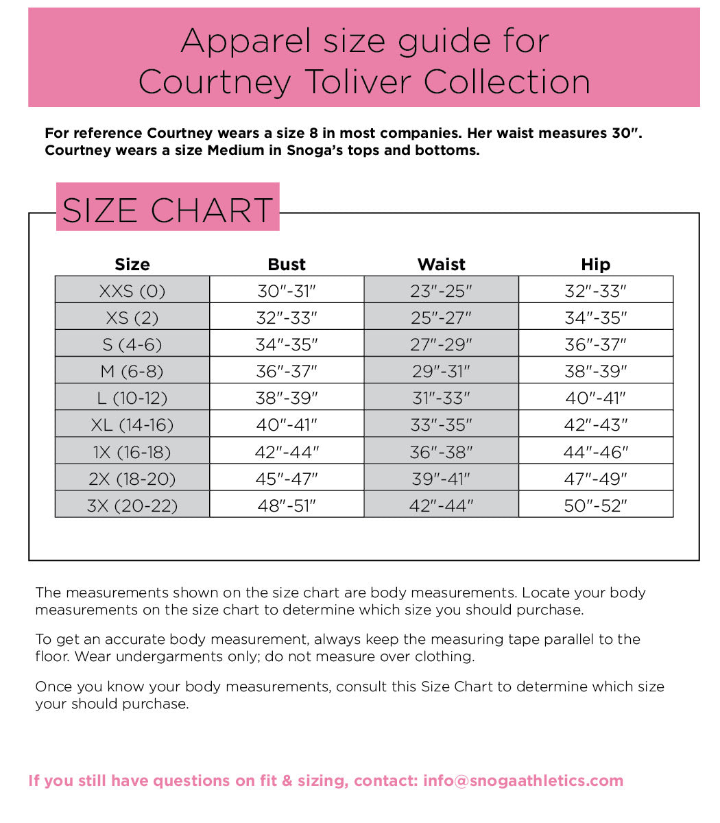 Courtney Toliver Collection Size Chart