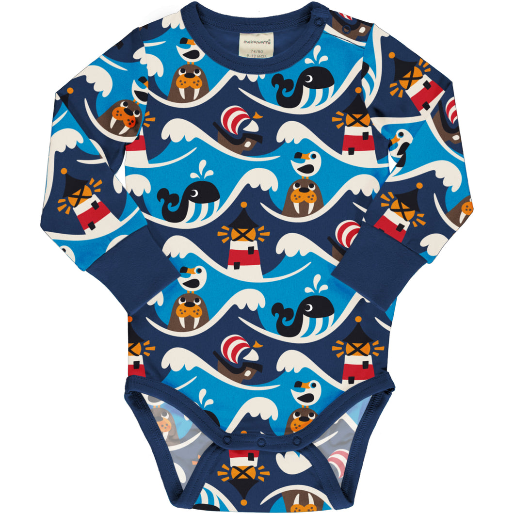 Maxomorra Long Sleeve Bodysuit (vest)- Ocean – Grimble Tot