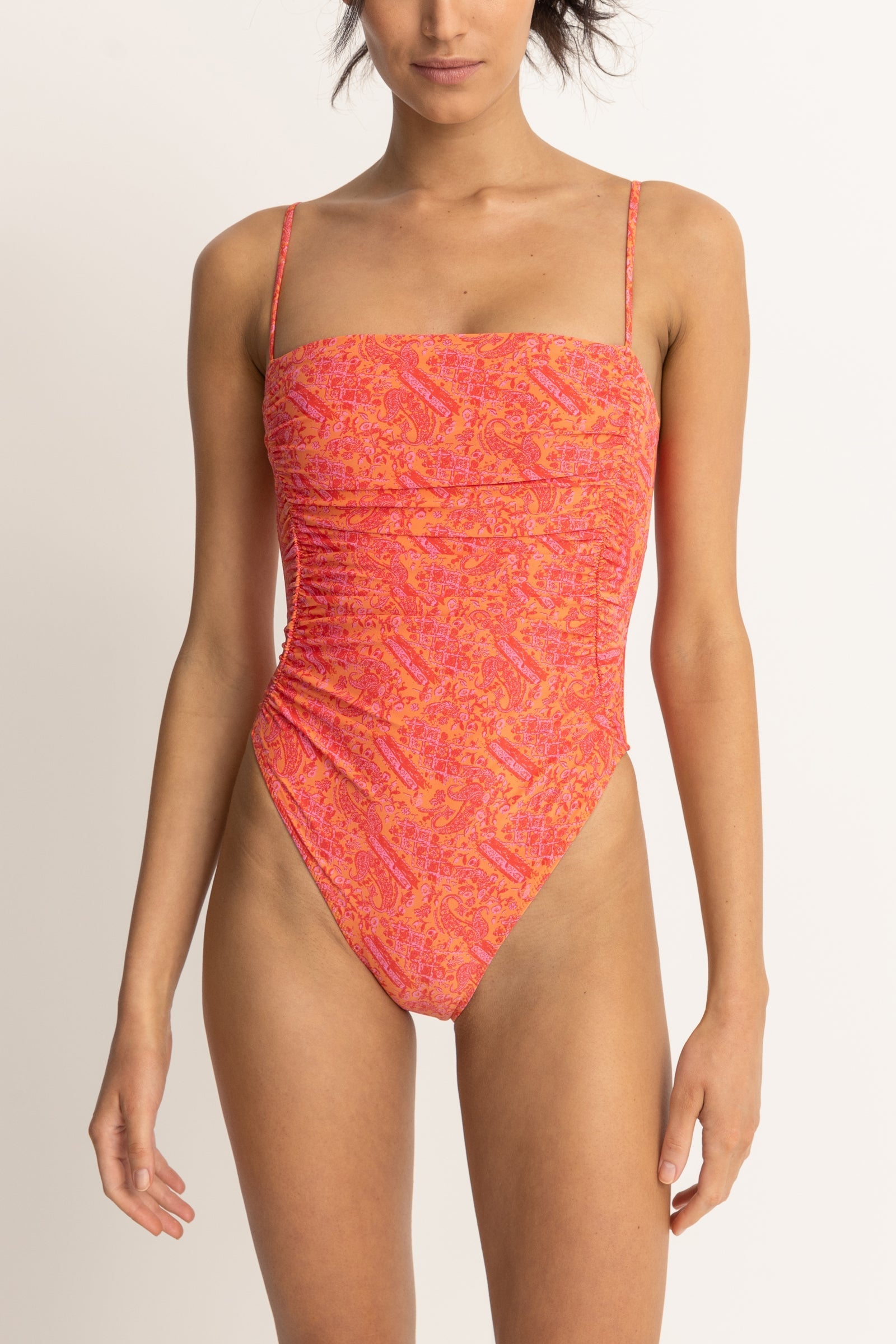 Adia Paisley Scrunched Side One Piece Orange