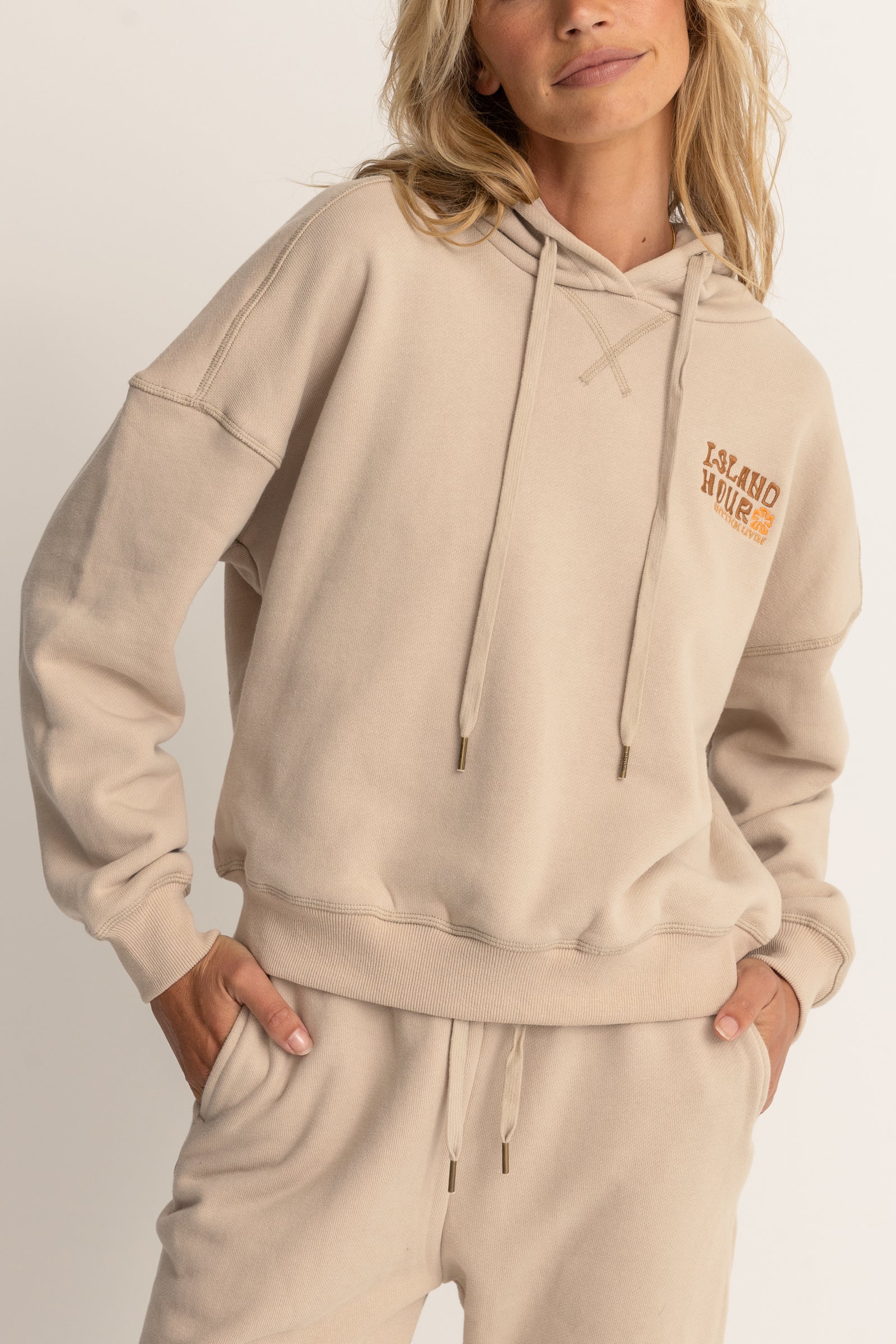 Island Hour Hooded Fleece Ecru