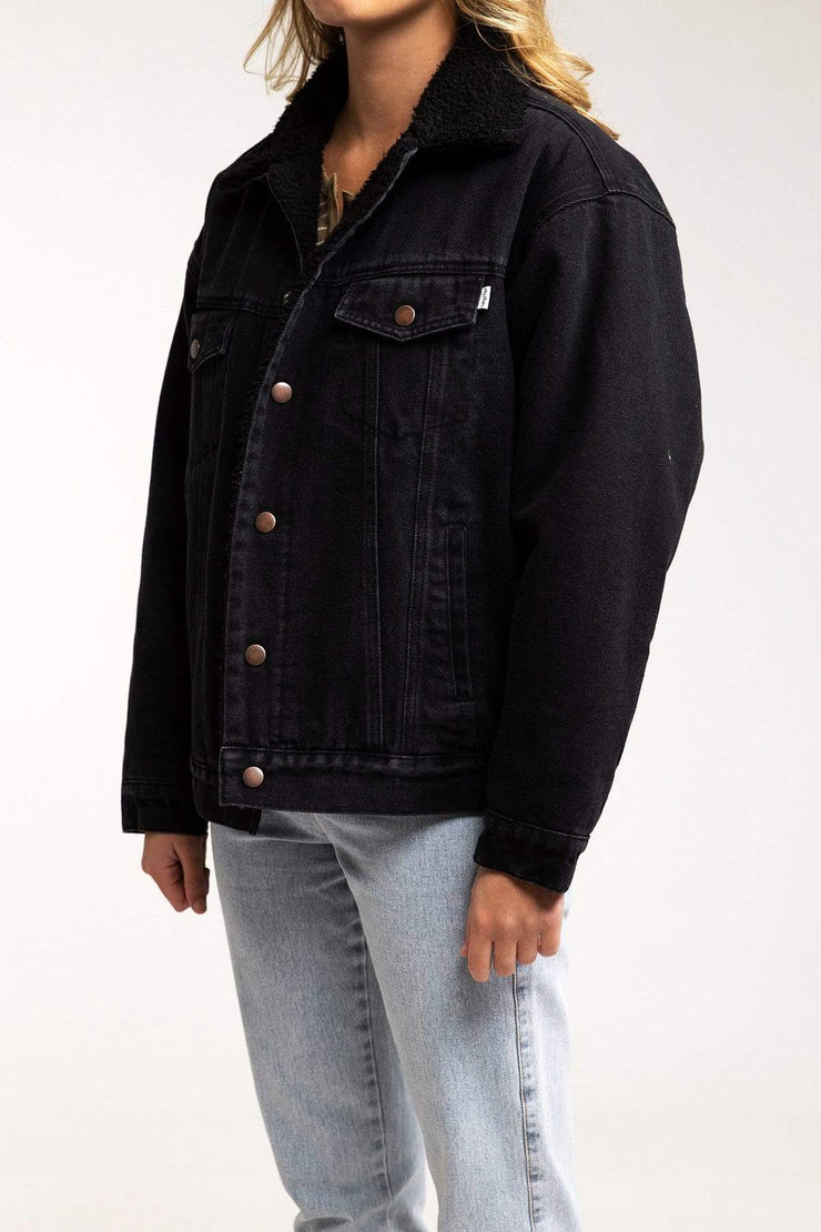 sherpa lined black denim jacket