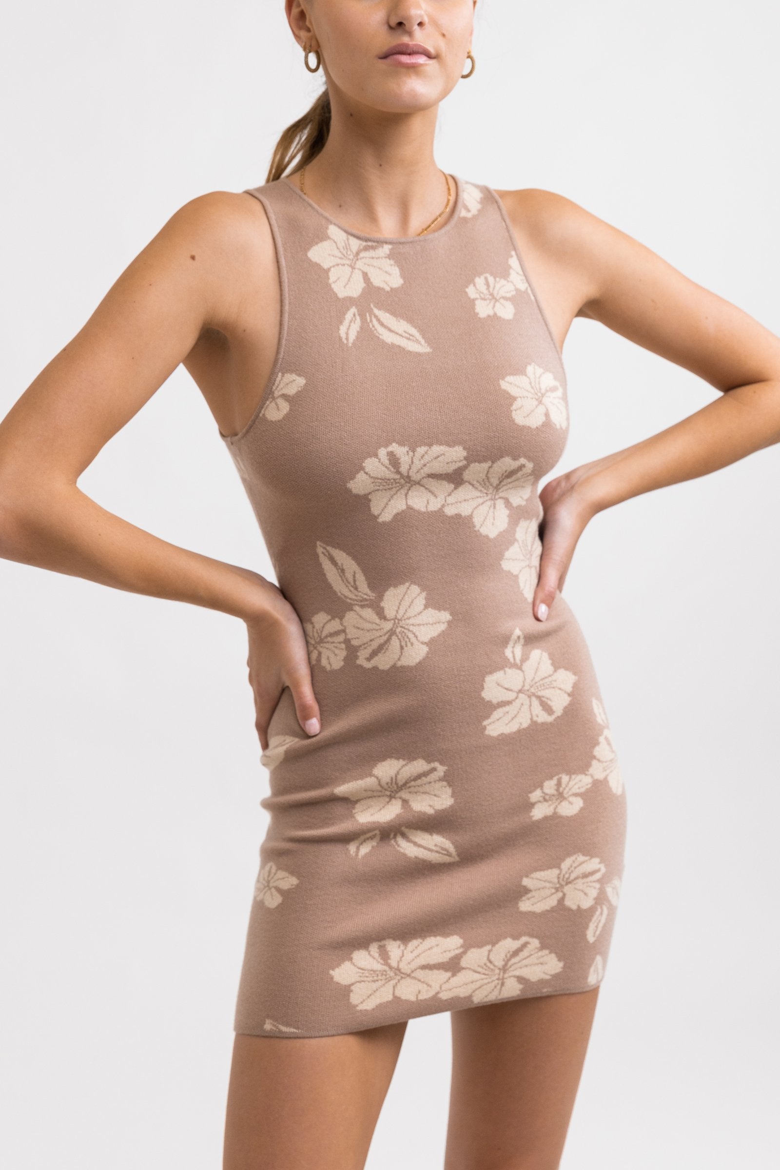 Hibiscus Knit Mini Dress Taupe