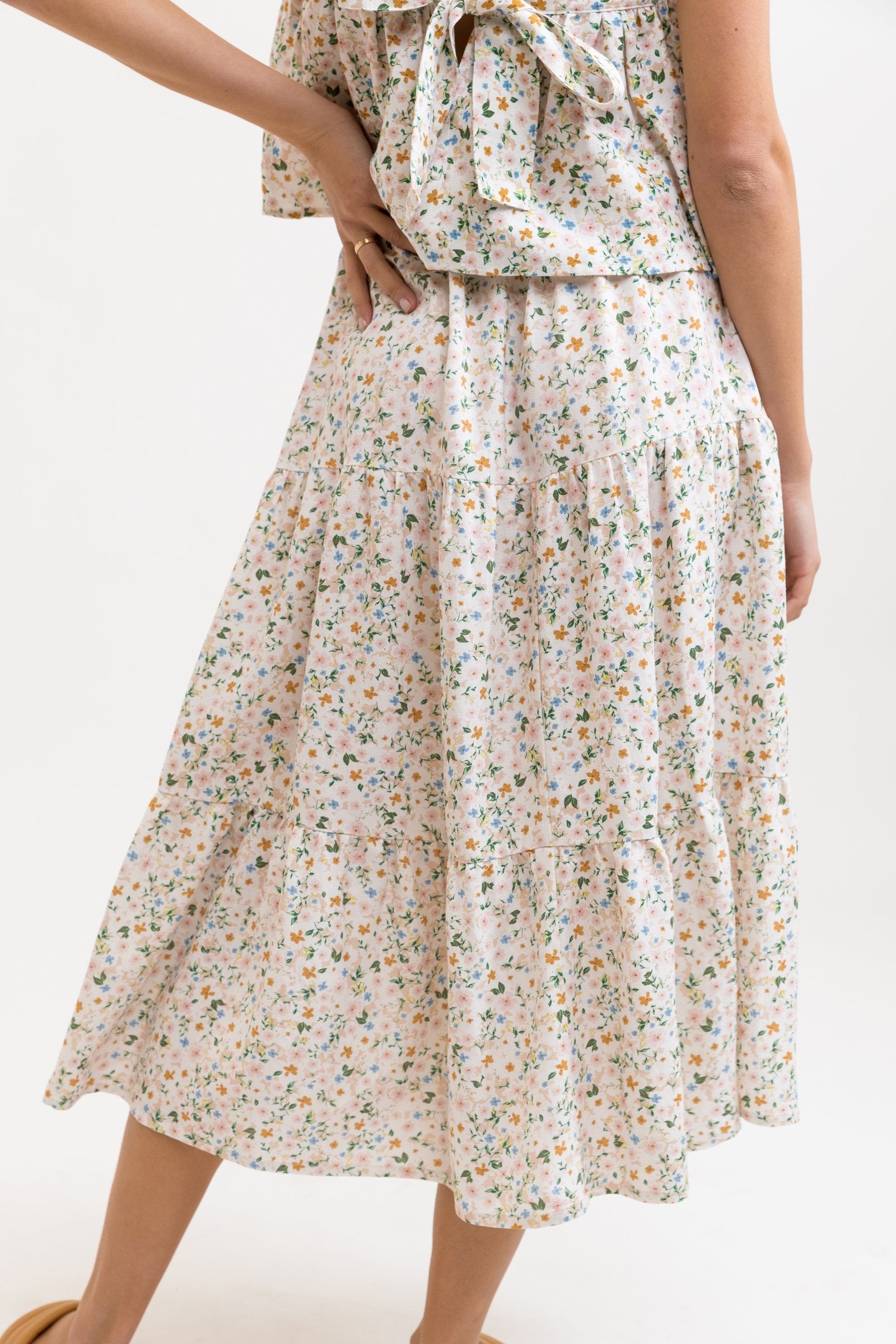 Lavinia Tiered Midi Skirt Peach Parfait