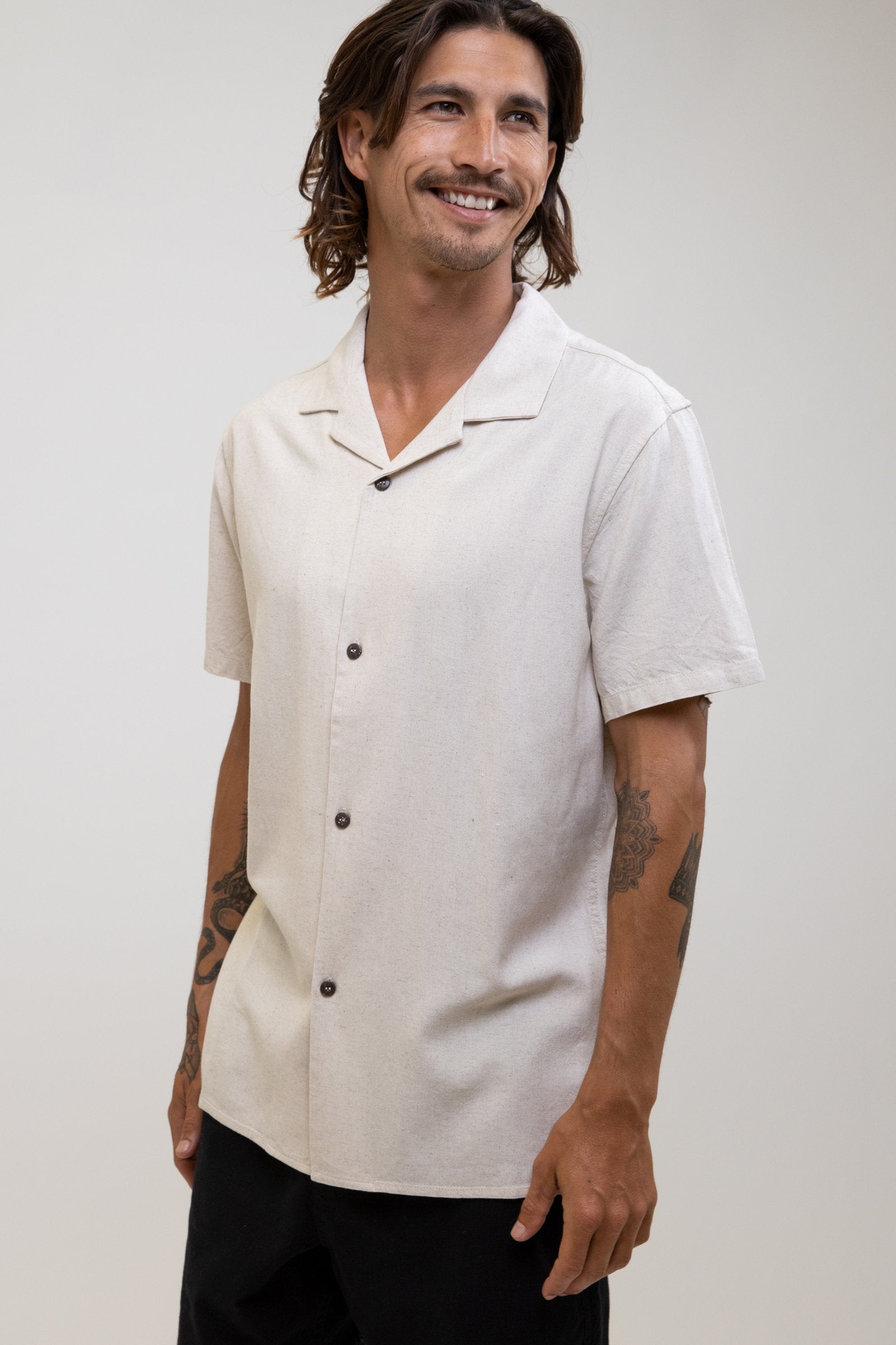 Linen Cuban SS Shirt Bone