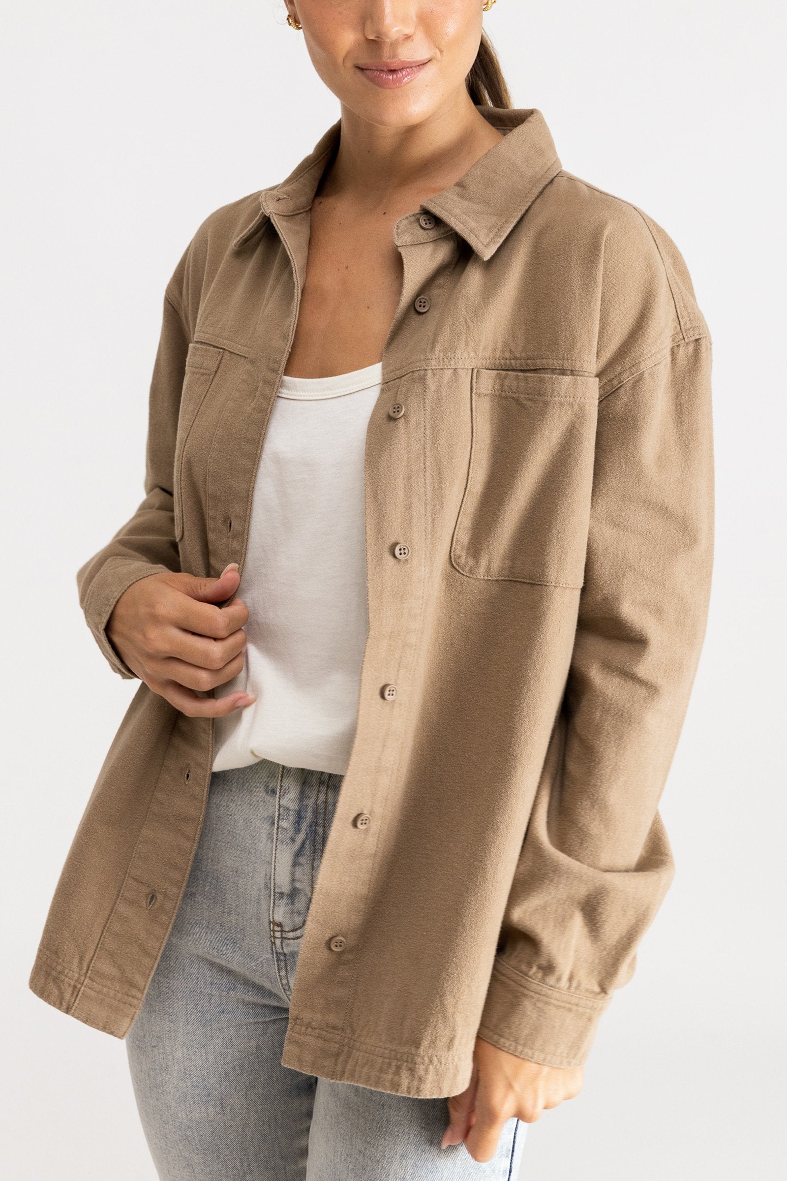 Brushed Twill Overshirt Taupe