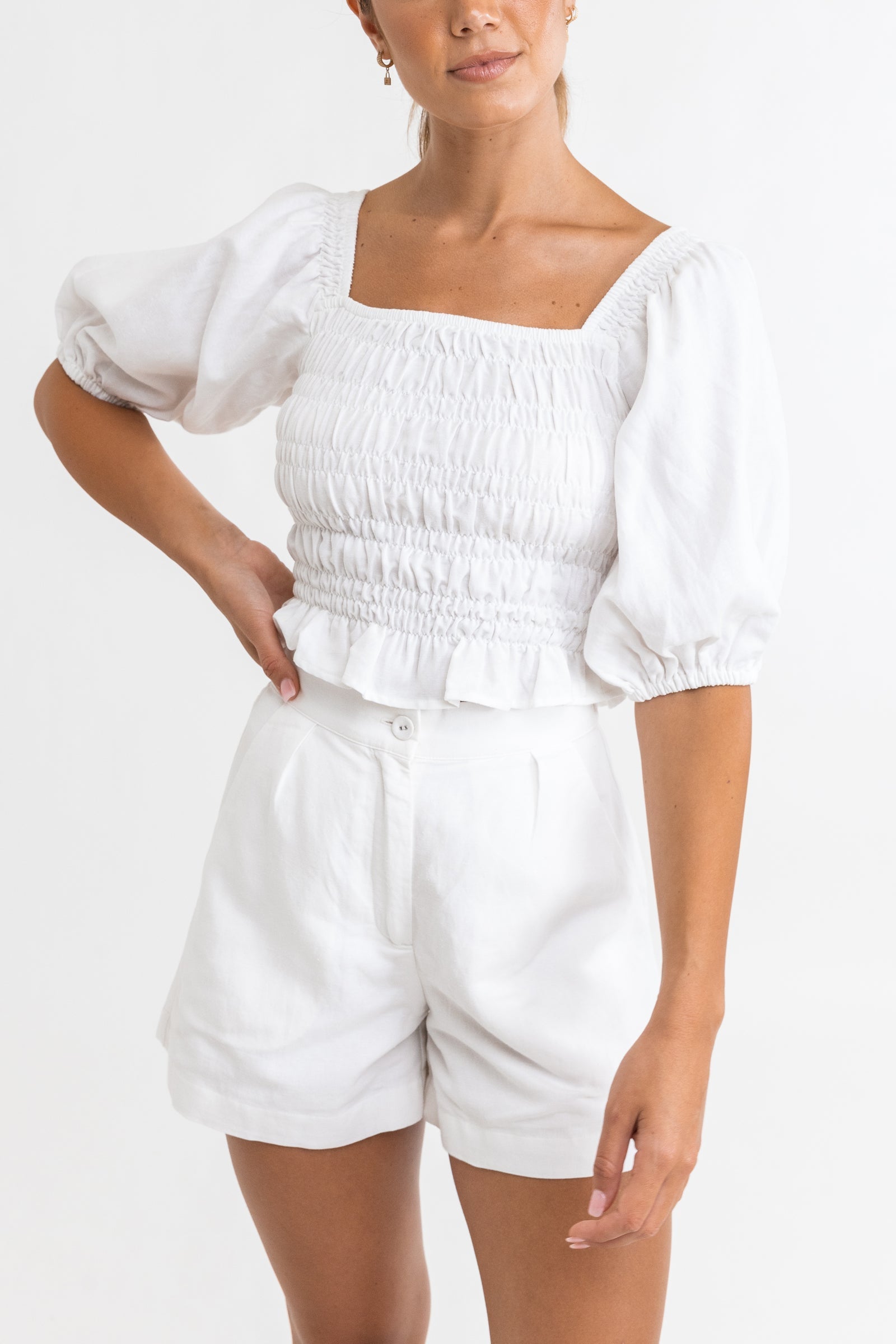 Bronte Smocked Top White