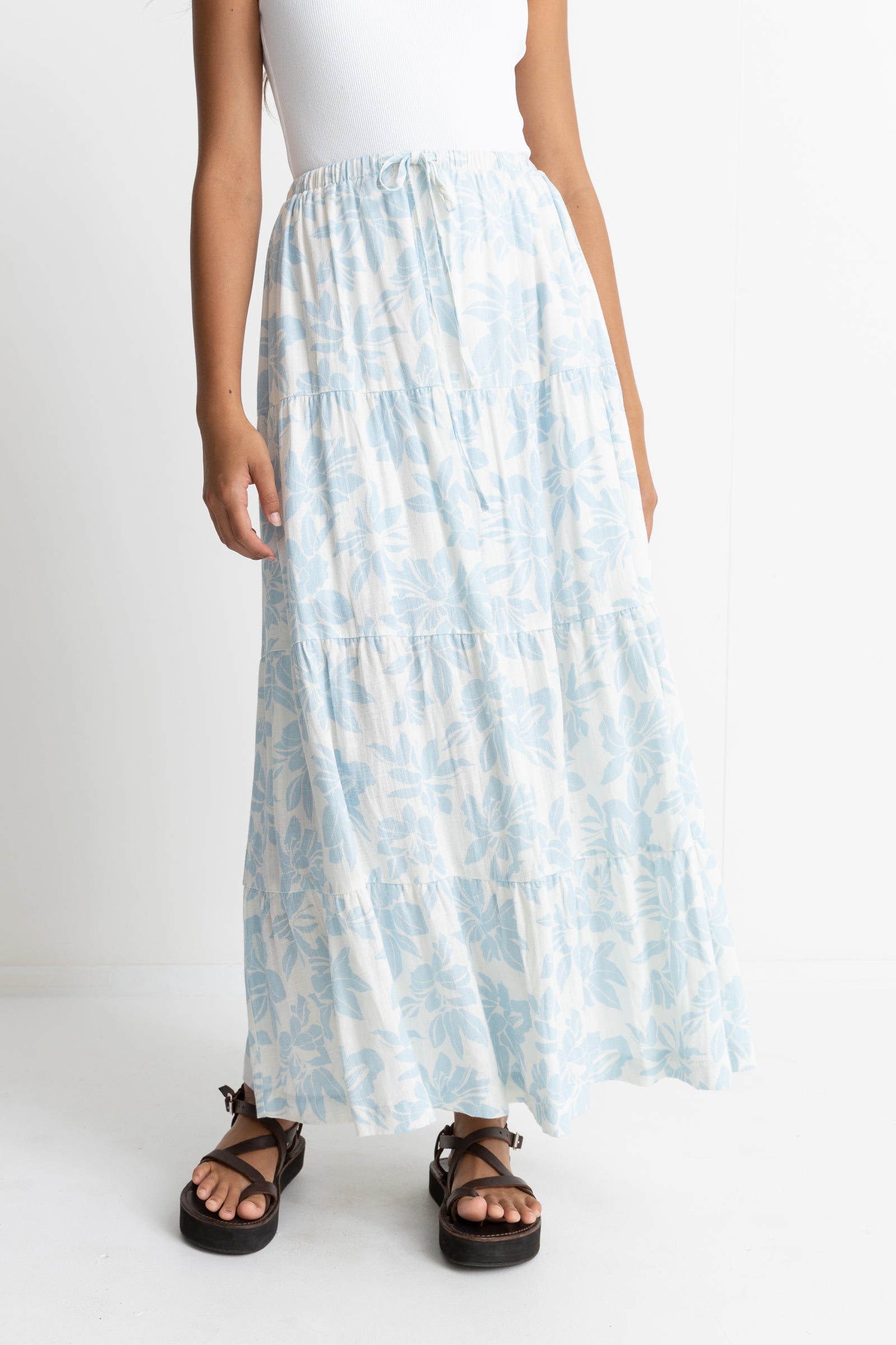 Cantabria Maxi Floral Rhythm Skirt Brown Tiered – US