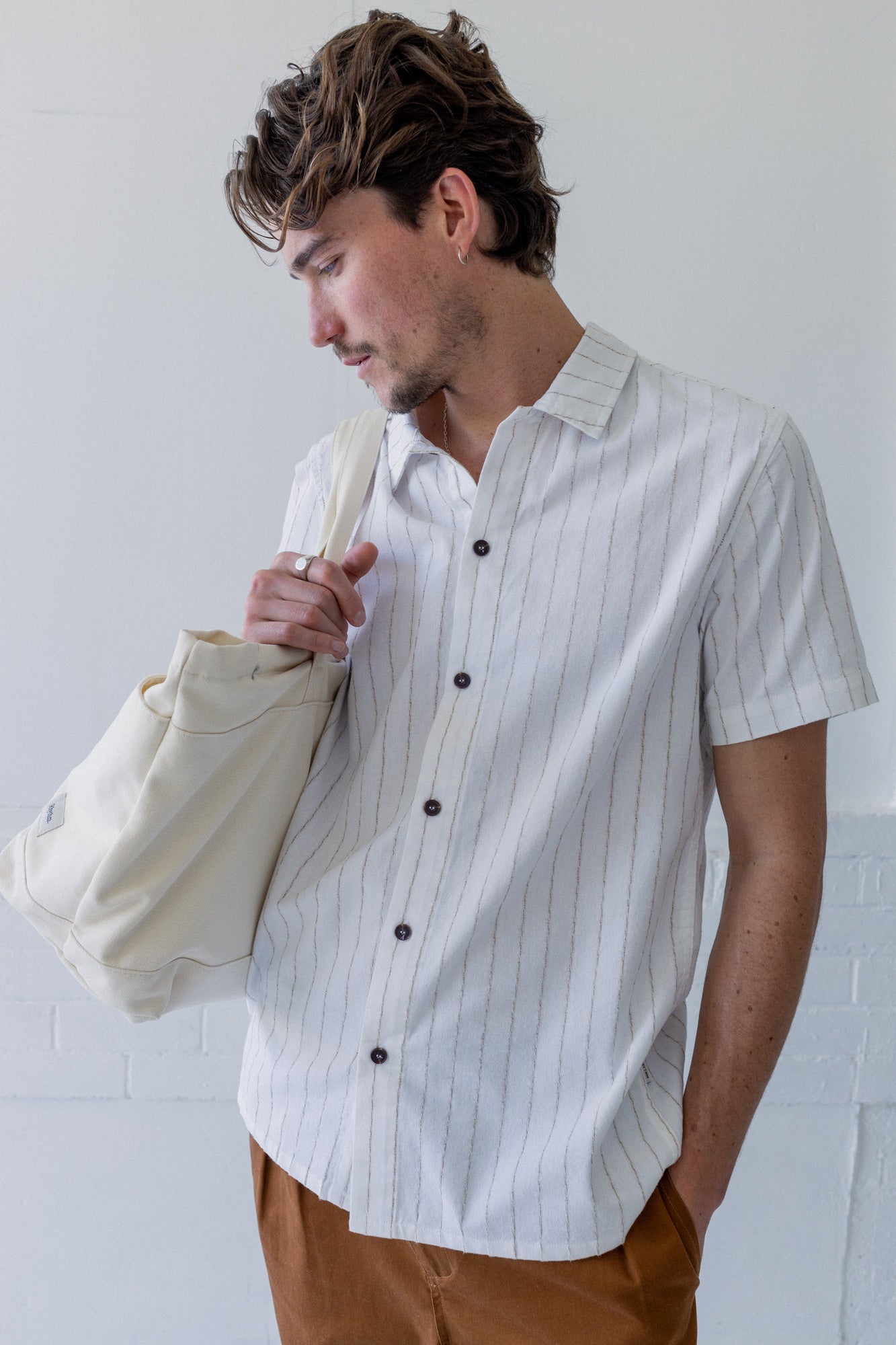 Linen Stripe SS Shirt Natural