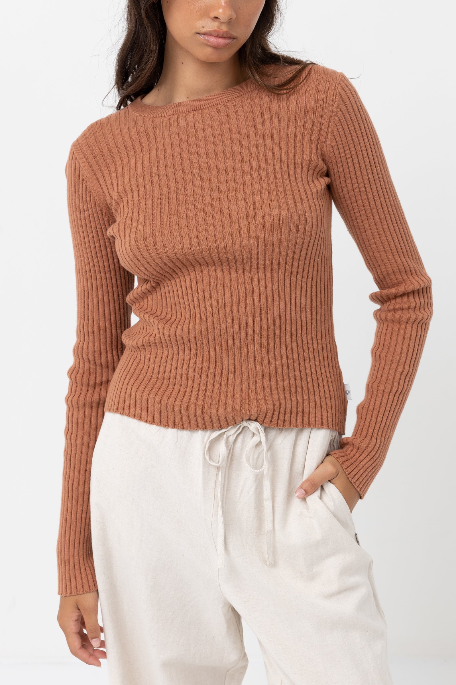 Classic Knit Rhythm US Top Long Sleeve White –