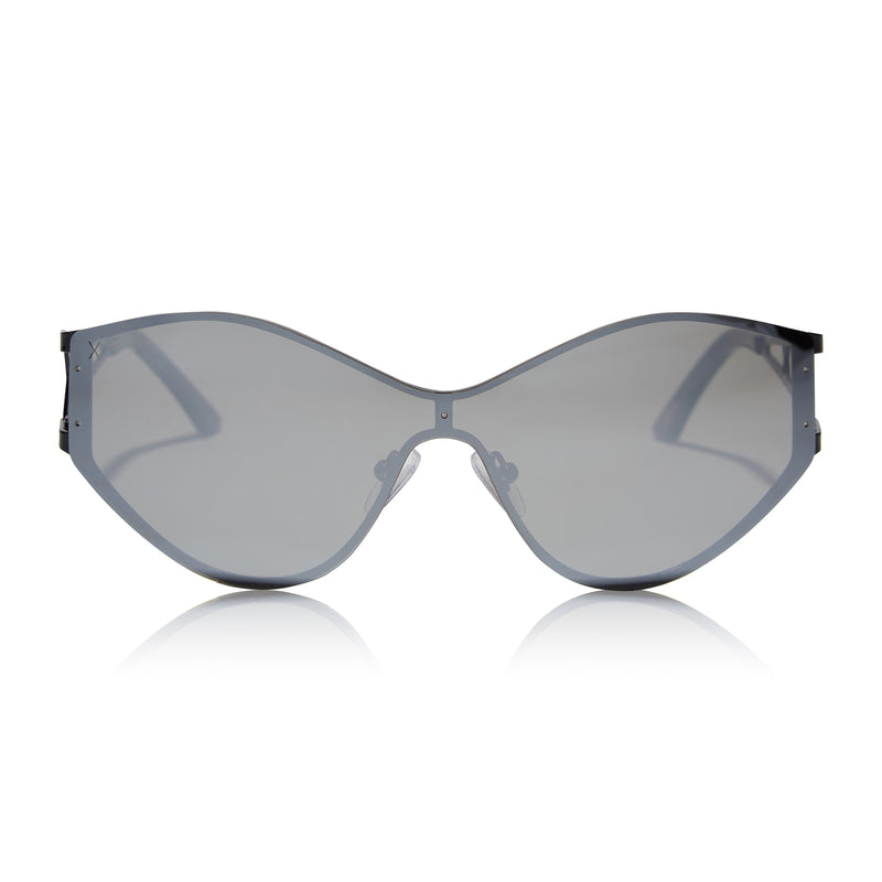 917 - Black Shiny Metal Frame + Silver Mirror Sunglasses