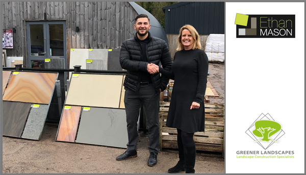 Costas Marcou (Sales Manager of Ethan Mason Paving) with Lucy Green (Director of Greener Landscapes)