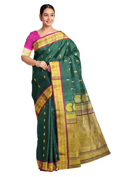 Buy Sea Green Handloom Chanderi Silk And Cotton Saree With Zari Work KALKI  Fashion India