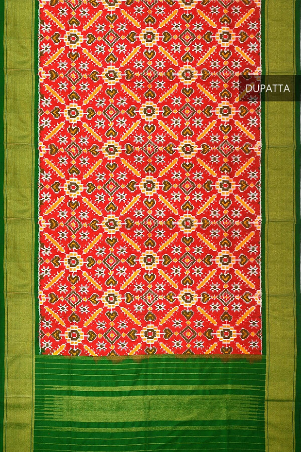 Ikkat pure silk dupatta in red in pan patola pattern