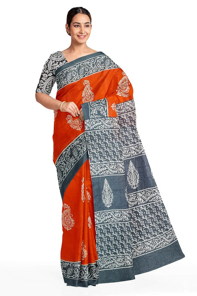 Spring Garden - Dabu Hand Block Print Mulmul Cotton Bagru Saree