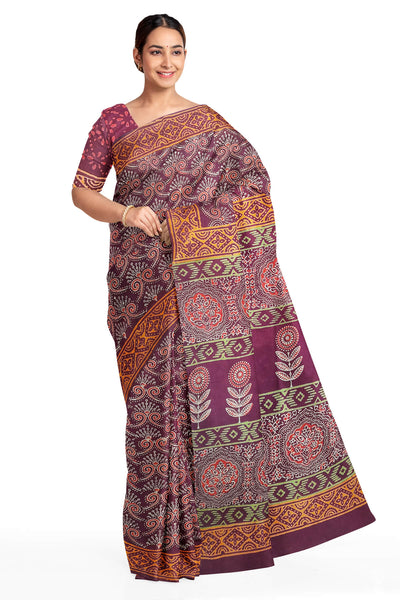 Pure Chanderi Saree - Buy Block Print Chanderi Saree Online – ShalviFashion