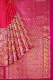 Handwoven Kanchi pure silk  brocade saree in dual tone pink & pink in half & half style.