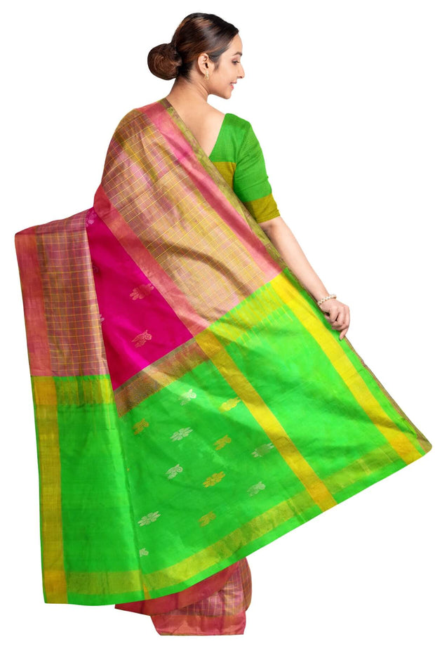 Handwoven Uppada pure silk saree with checks border on both sides