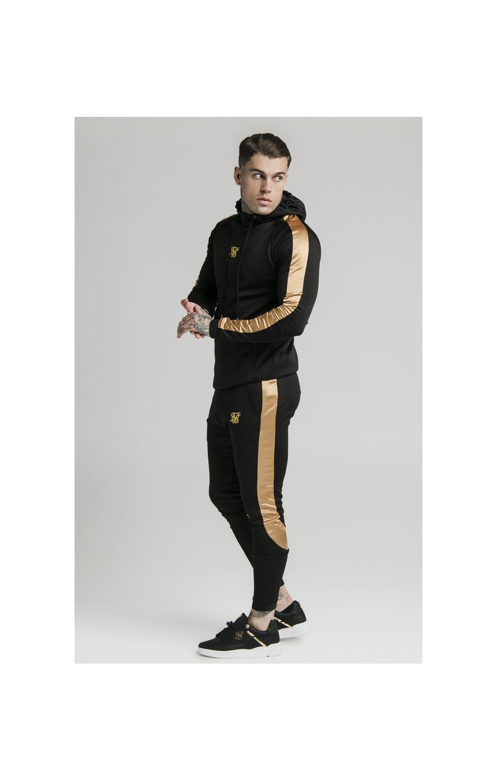 SikSilk Scope Satin Panel Panel Track Pants - Black & Gold