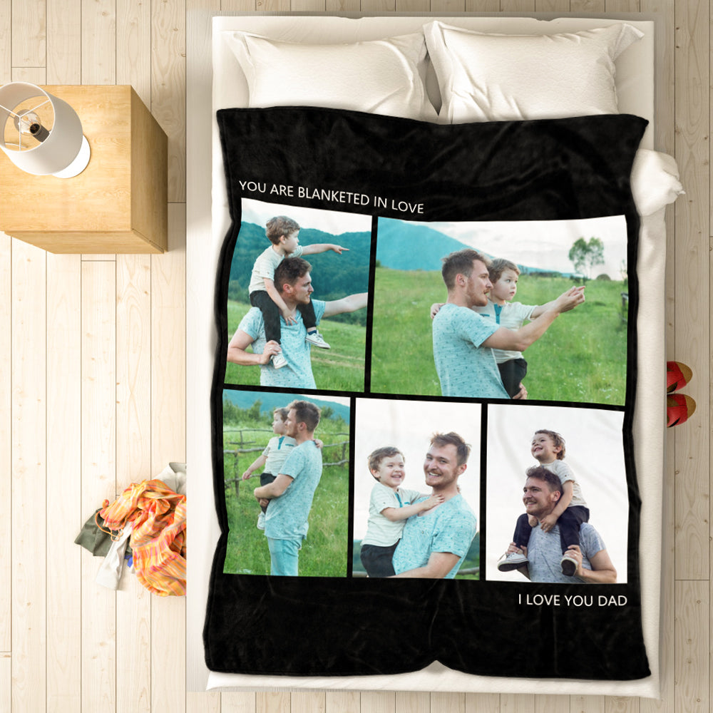 Personalized  Photo Blankets Gift For Dad Custom Photo Fleece Blanket Happy Family