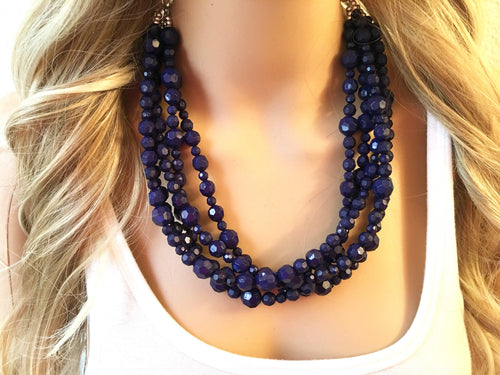 NAPIER Vintage NAVY BLUE BEADED NECKLACE Twisted/Fluted Beads GOLD TONE  SPACERS | eBay