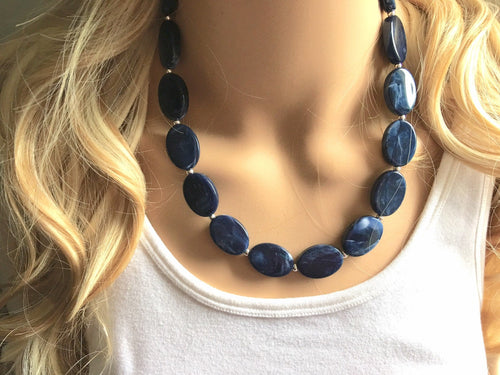 Silver & Navy blue single strand chunky jewelry, single strand handmad –  Polka Dot Drawer