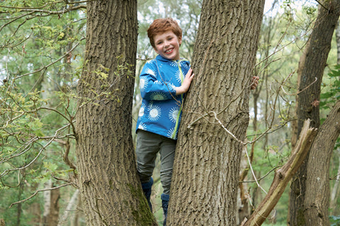 boy wearing sun print waterproof jacket