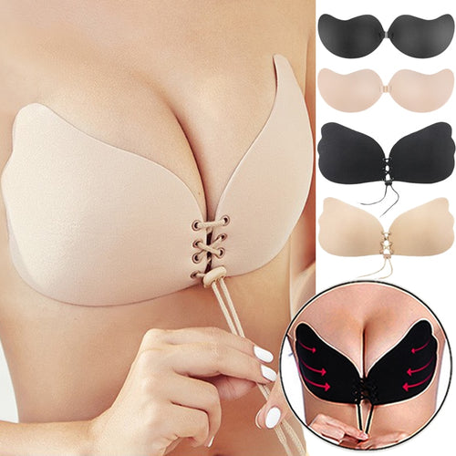 Cheap Self Adhesive Strapless Bandage Blackless Solid Bra Stick Gel  Silicone Push Up women's underwear