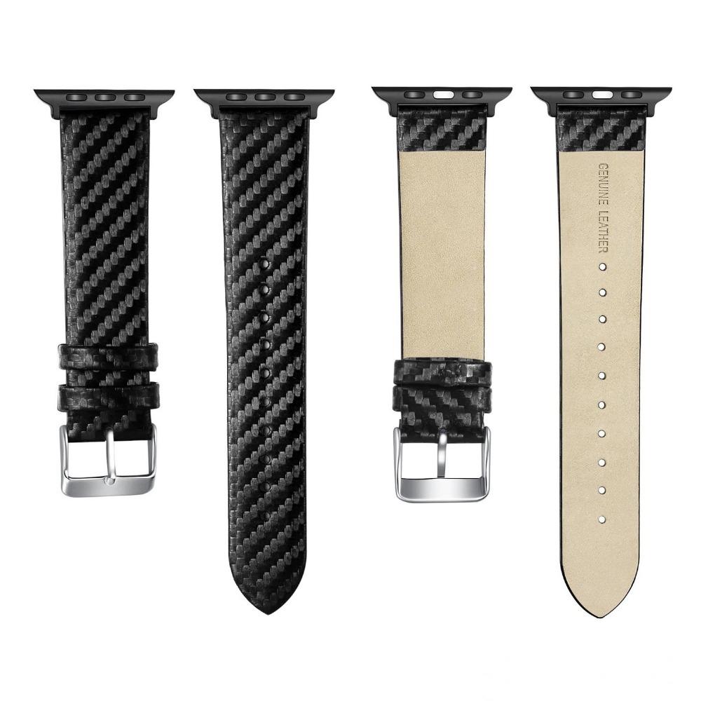 Genuine Leather Carbon Fiber Strap w/ Protective Case for Apple Watch