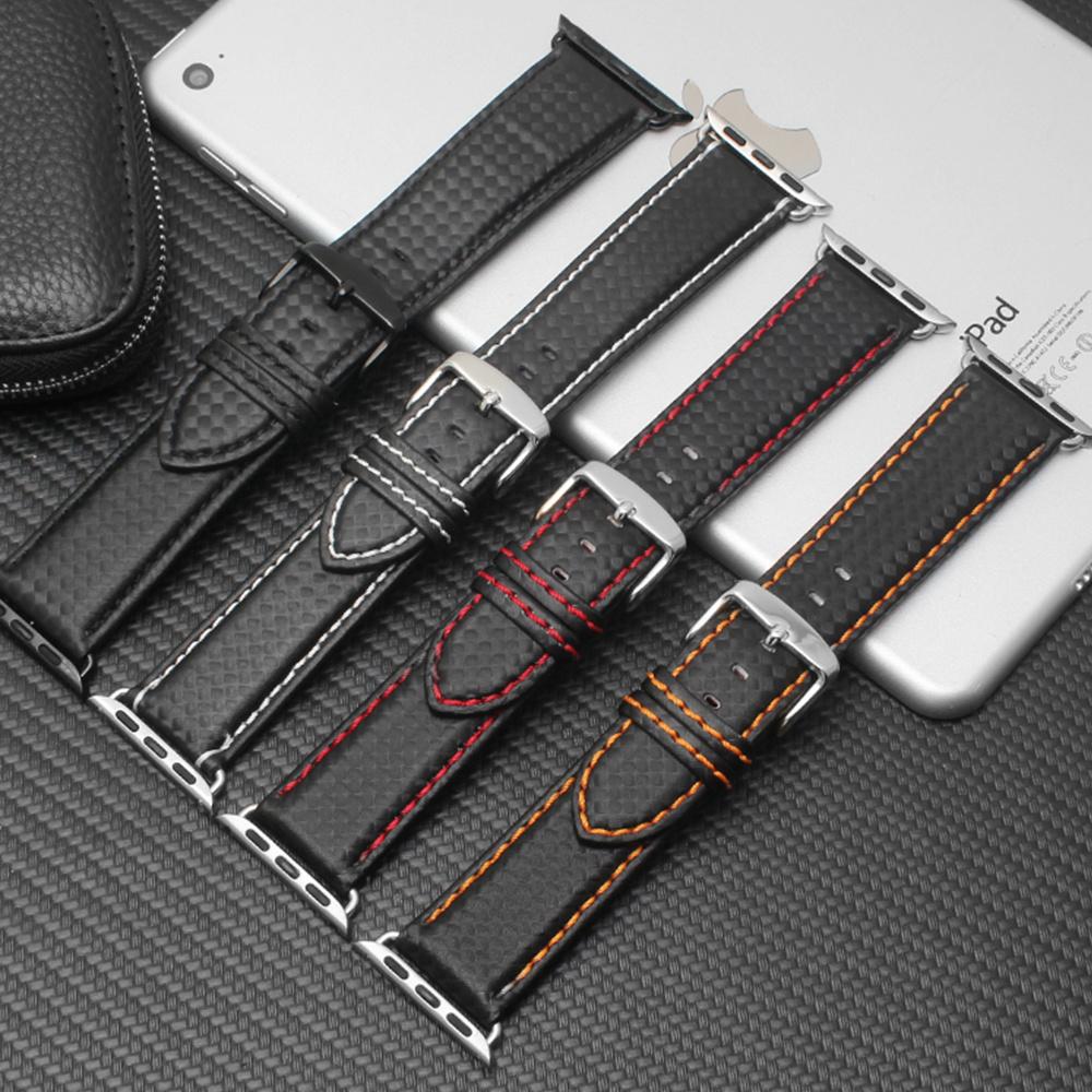 Luxury Leather Strap w/ Carbon Fiber for Apple Watch