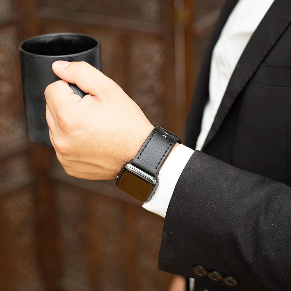 Luxury Leather Strap w/ Carbon Fiber for Apple Watch