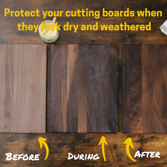 Cutting board oil before and after