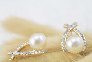 Ladies Gold Plated Cross Pearl Crystal Stud Earrings