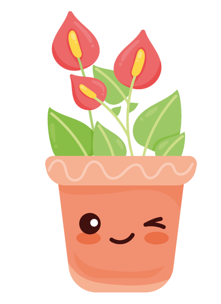 Illustration of red anthurium houseplant in winking terra-cotta pot